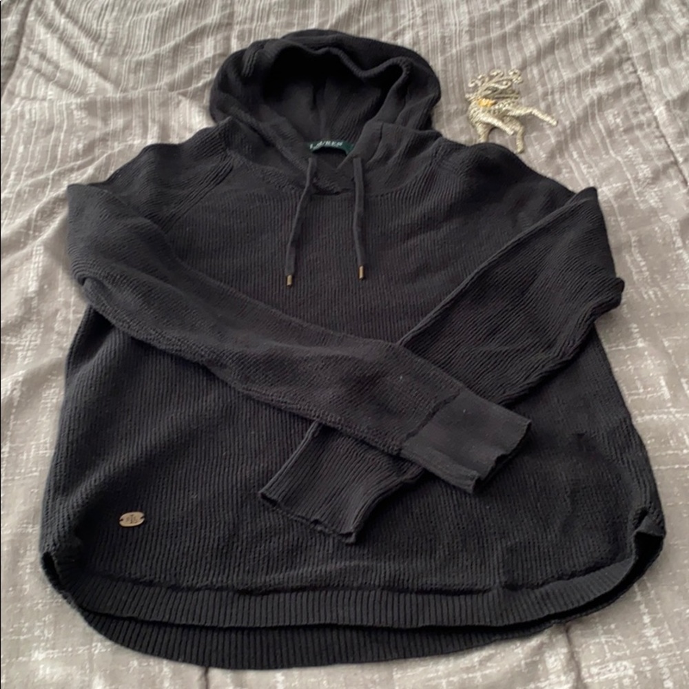 Lauren Ralph Lauren Black Waffle Knit Hoodie